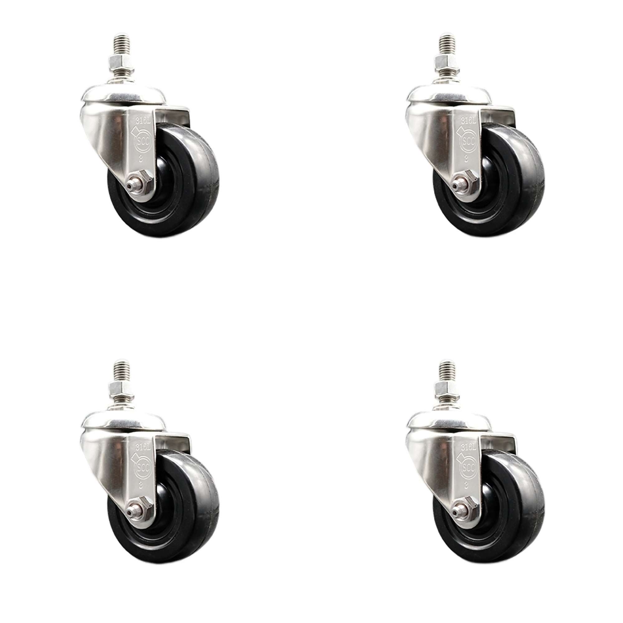Service Caster, 3 1/2in. x 1 1/4in. Stem Casters, Wheel Diameter 3.5 in, Caster Type Swivel, Package (qty.) 4, Model# SCC-SS316TS20S3514-SRS-121315-4